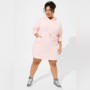 Torrid Light Pink Fleece Hoodie Dress Mini Drawstring Waist Size 2 (2X)
